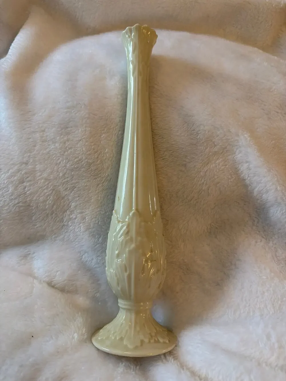 Vintage Lenox Cream Bud Vase USA Porcelain Embossed Floral Trumpet 10.75